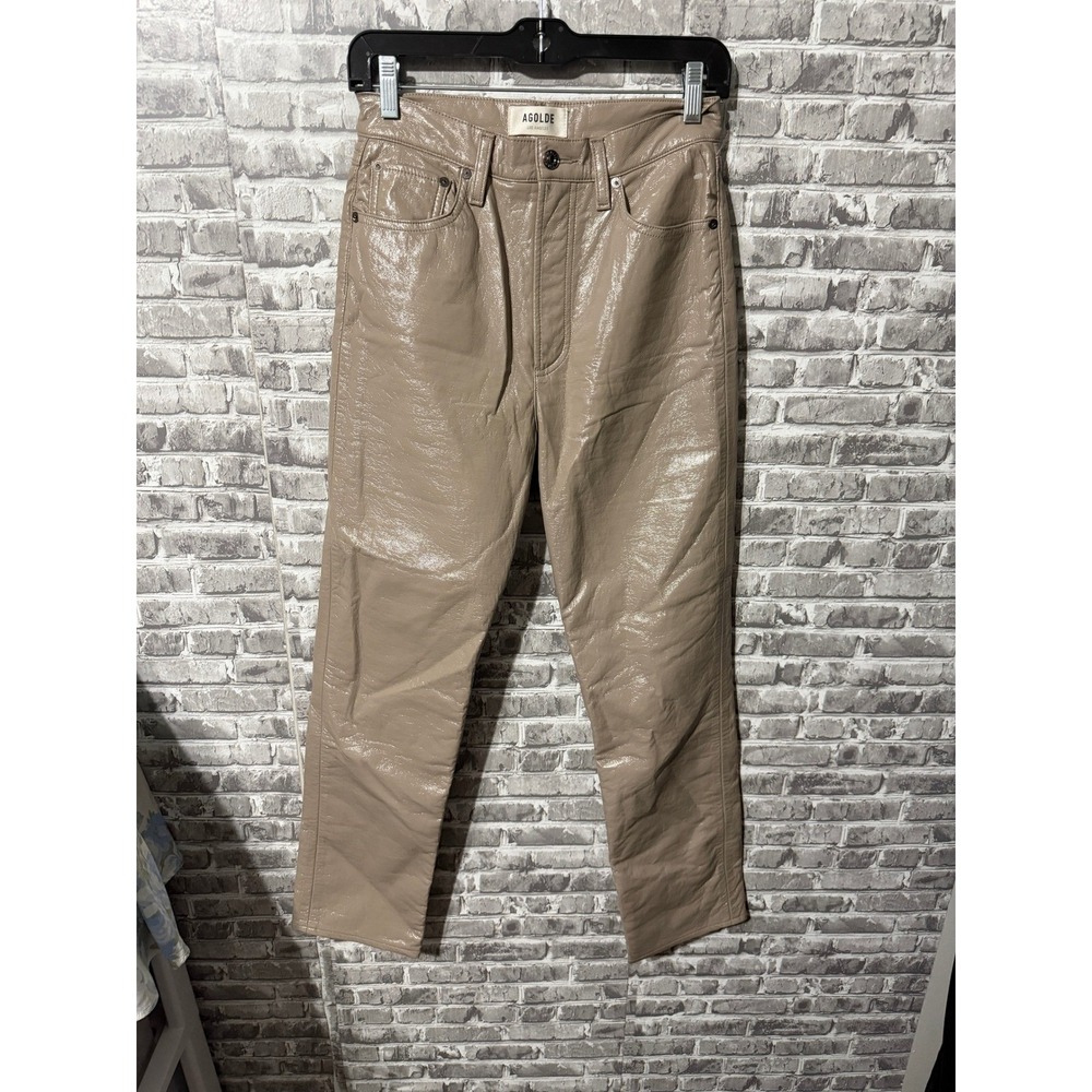 AGOLDE 90s Pinch Waist Recycled Leather Pants Mushroom Beige Patent Size 25